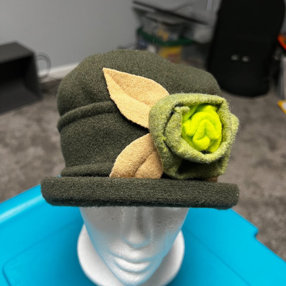 Parkhurst 100% Wool Floral Cloche Retro Hat * Green